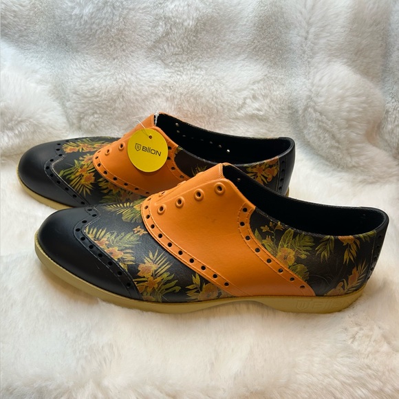 Biion Unisex Orange and Black Floral Oxford Molded Golf Shoes - Picture 4 of 5